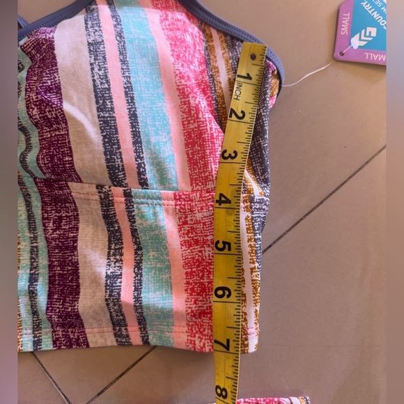 Free Country Striped Retro Bikini Swimsuit front High Waist High Cut Legs S-4/6 - Picture 6 of 14